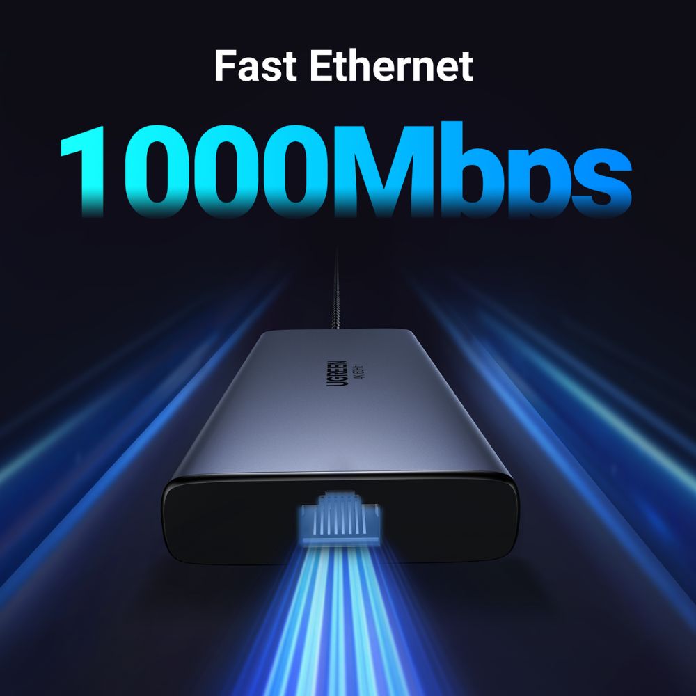 Hub USB-C UGREEN CM639 (45380), 2 x USB-A 3.2 - 3 x USB-C - 2 x HDMI - 1 x RJ45 - 1 x SD - 1 x microSD, Gris