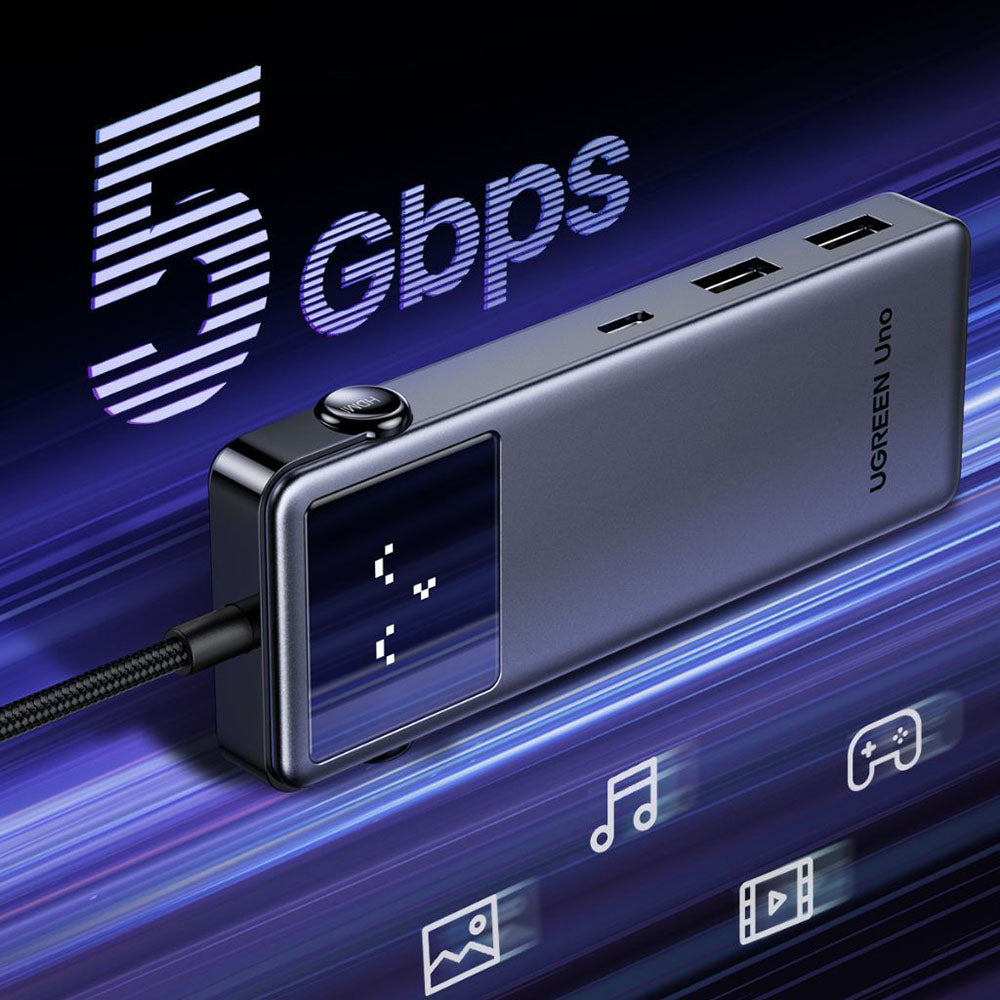 Hub USB-C UGREEN Uno (75179), 2 x USB-A - 2 x USB-C - 1 x HDMI - 1 x SD - 1 x microSD, Gris