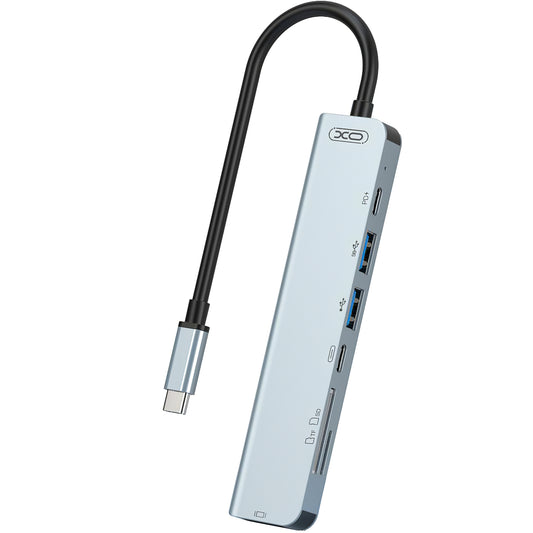 Hub USB-C XO Design HUB008, 2 x USB-A - 2 x USB-C - 1 x HDMI - 1 x SD - 1 x microSD, Gris