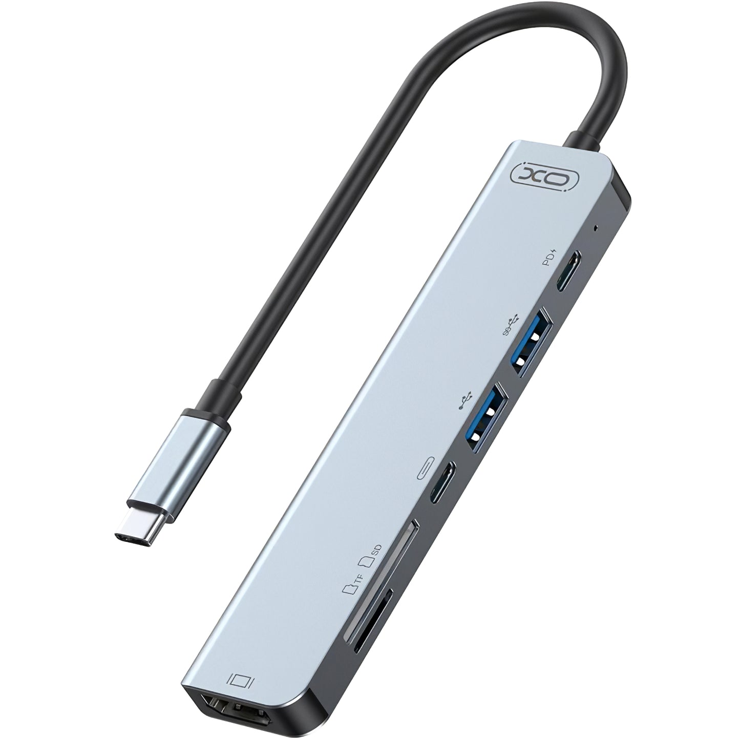 Hub USB-C XO Design HUB008, 2 x USB-A - 2 x USB-C - 1 x HDMI - 1 x SD - 1 x microSD, Gris