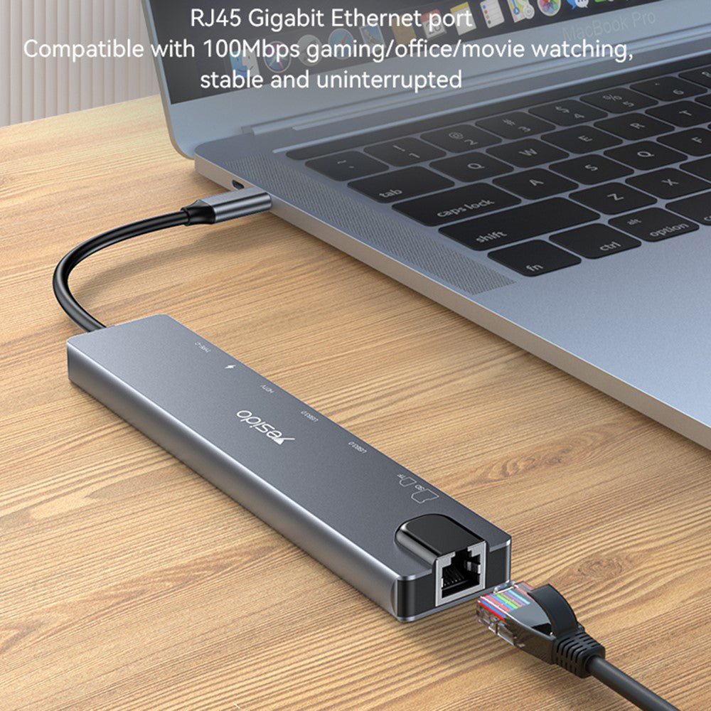 Hub USB-C Yesido HB27, 8en1, Gris