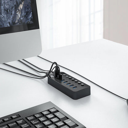 Hub USB Orico CT2U3-7AB, 7 x USB-A 3.0, Noir