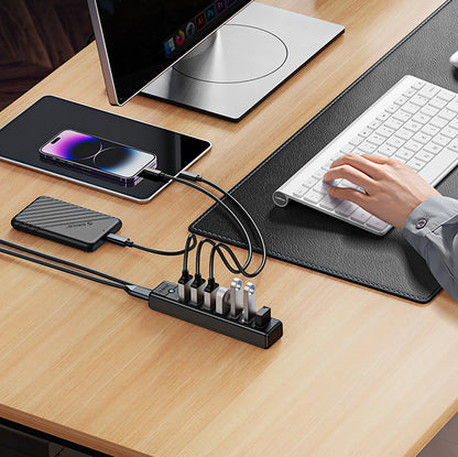 Hub USB Orico PW7U-U3, 7 x USB-A 3.0 - 1 x USB-C, Noir