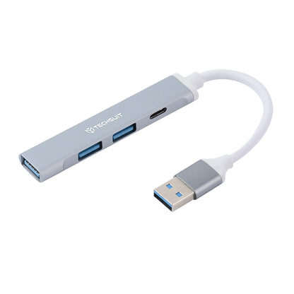 Hub USB Techsuit H19 PolarisBridge, 4en1, Gris Blanc