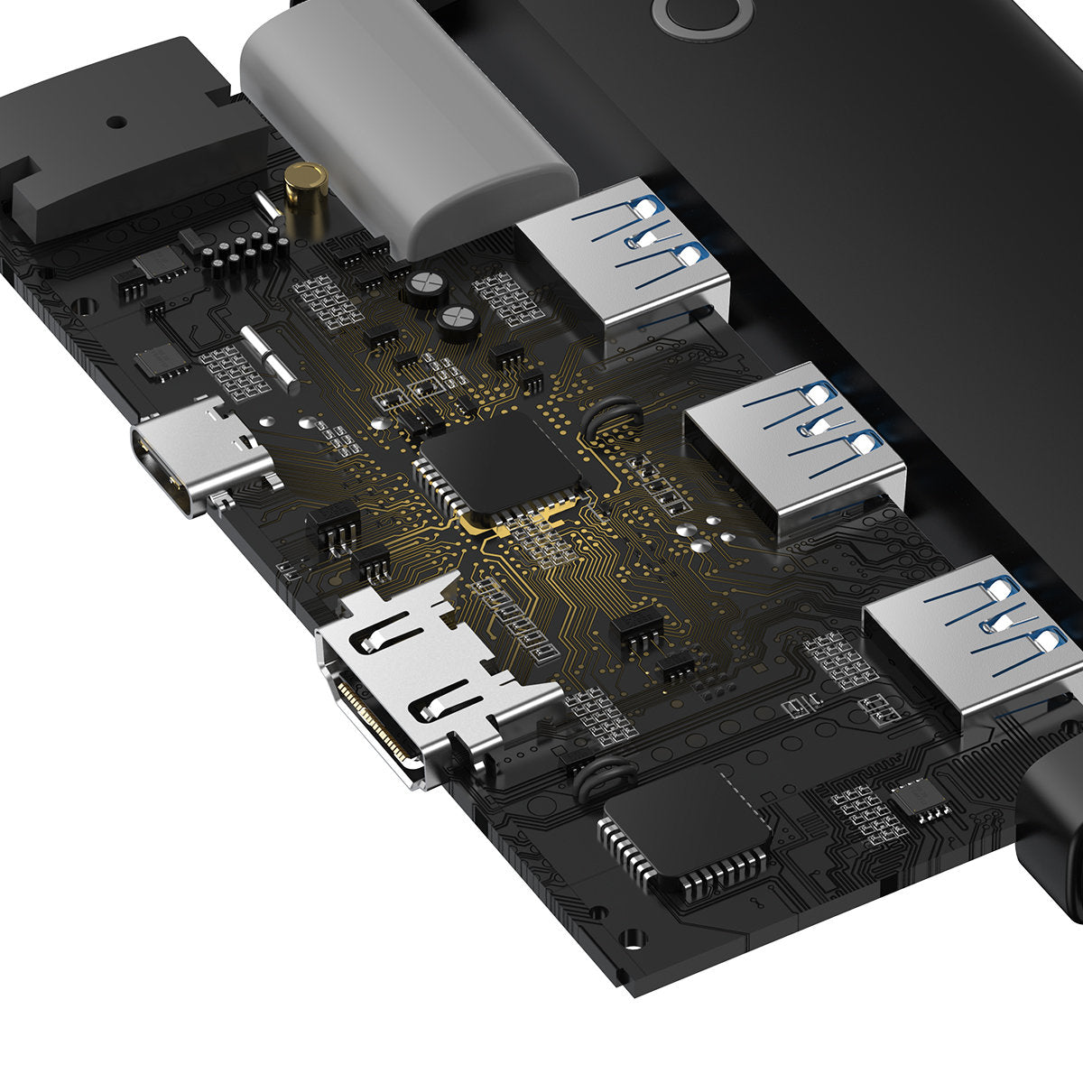 Hub USB-C Baseus Lite, 3 X USB-A 3.0 - USB-C - HDMI, Noir WKQX040001