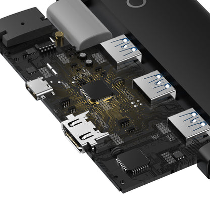 Hub USB-C Baseus Lite, 3 X USB-A 3.0 - USB-C - HDMI, Noir WKQX040001