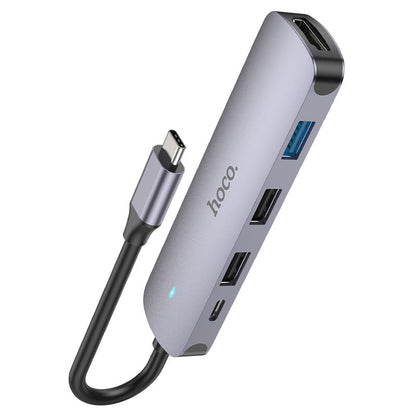 Hub USB-C HOCO HB27, USB-A 3.0 - 2 x USB-A - USB-C - HDMI, Gris