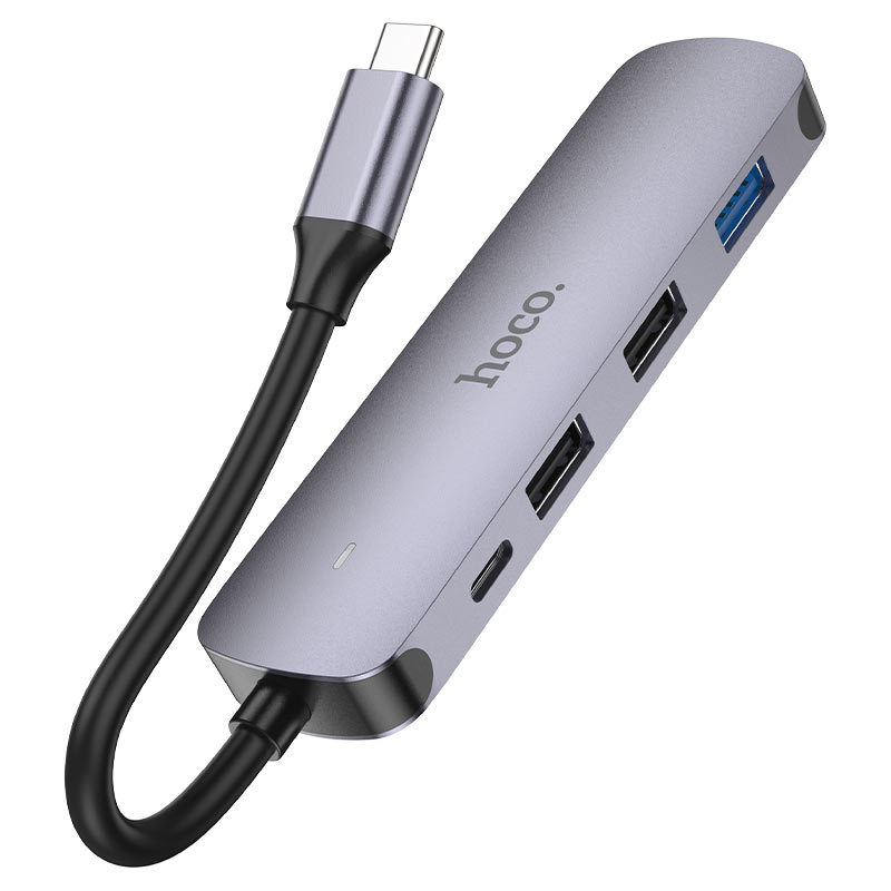 Hub USB-C HOCO HB27, USB-A 3.0 - 2 x USB-A - USB-C - HDMI, Gris