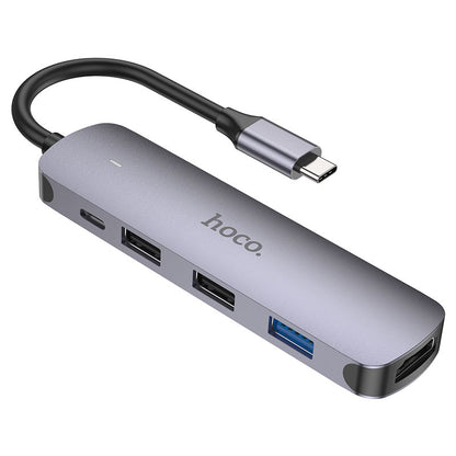 Hub USB-C HOCO HB27, USB-A 3.0 - 2 x USB-A - USB-C - HDMI, Gris