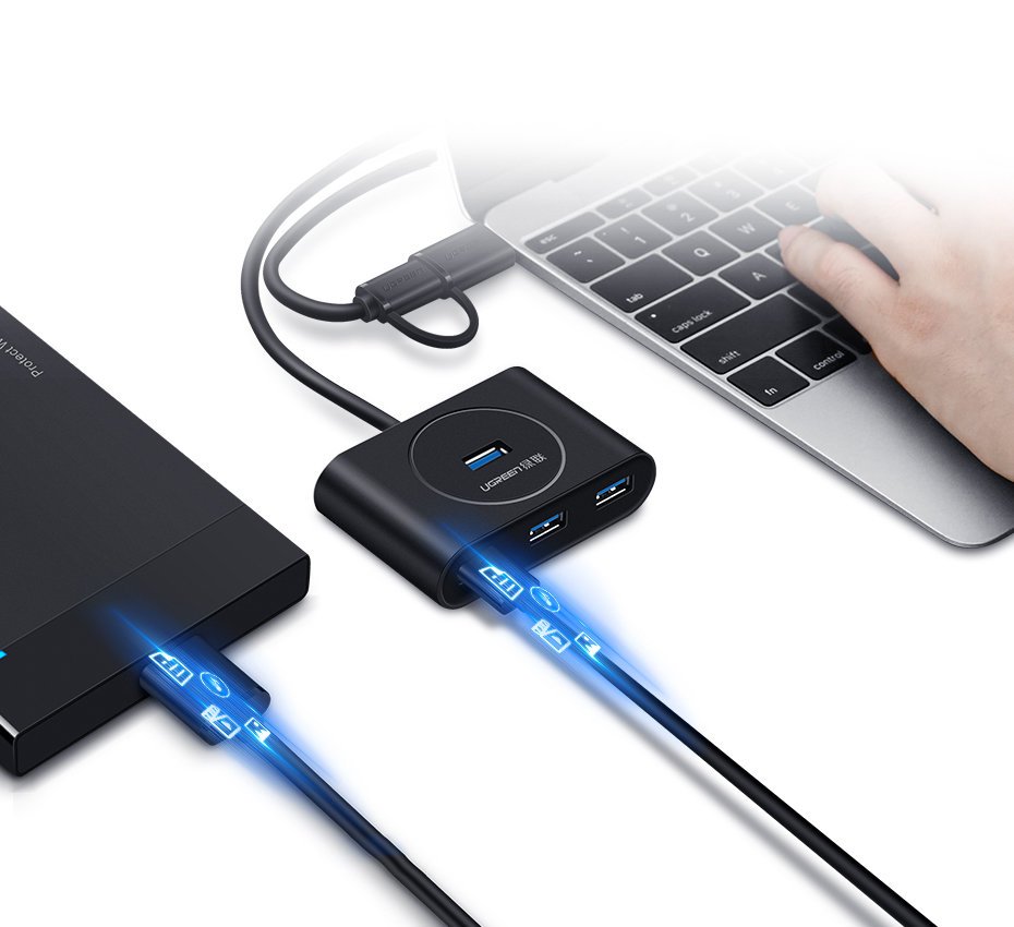 Hub USB UGREEN CR113, 4 x USB-A 3.0, 1m, Noir