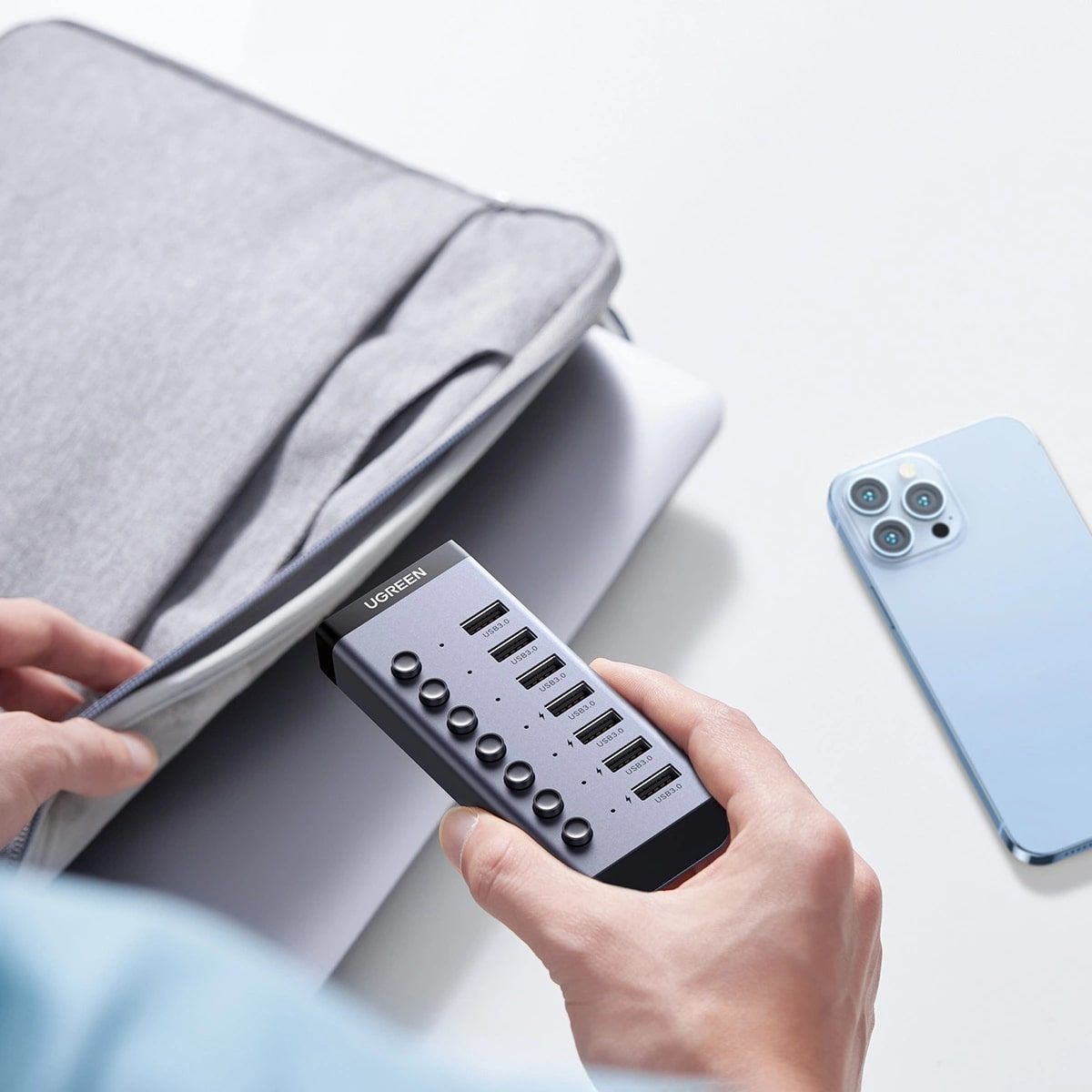 Hub USB UGREEN CM481, 7 x USB-A 3.0, Gris