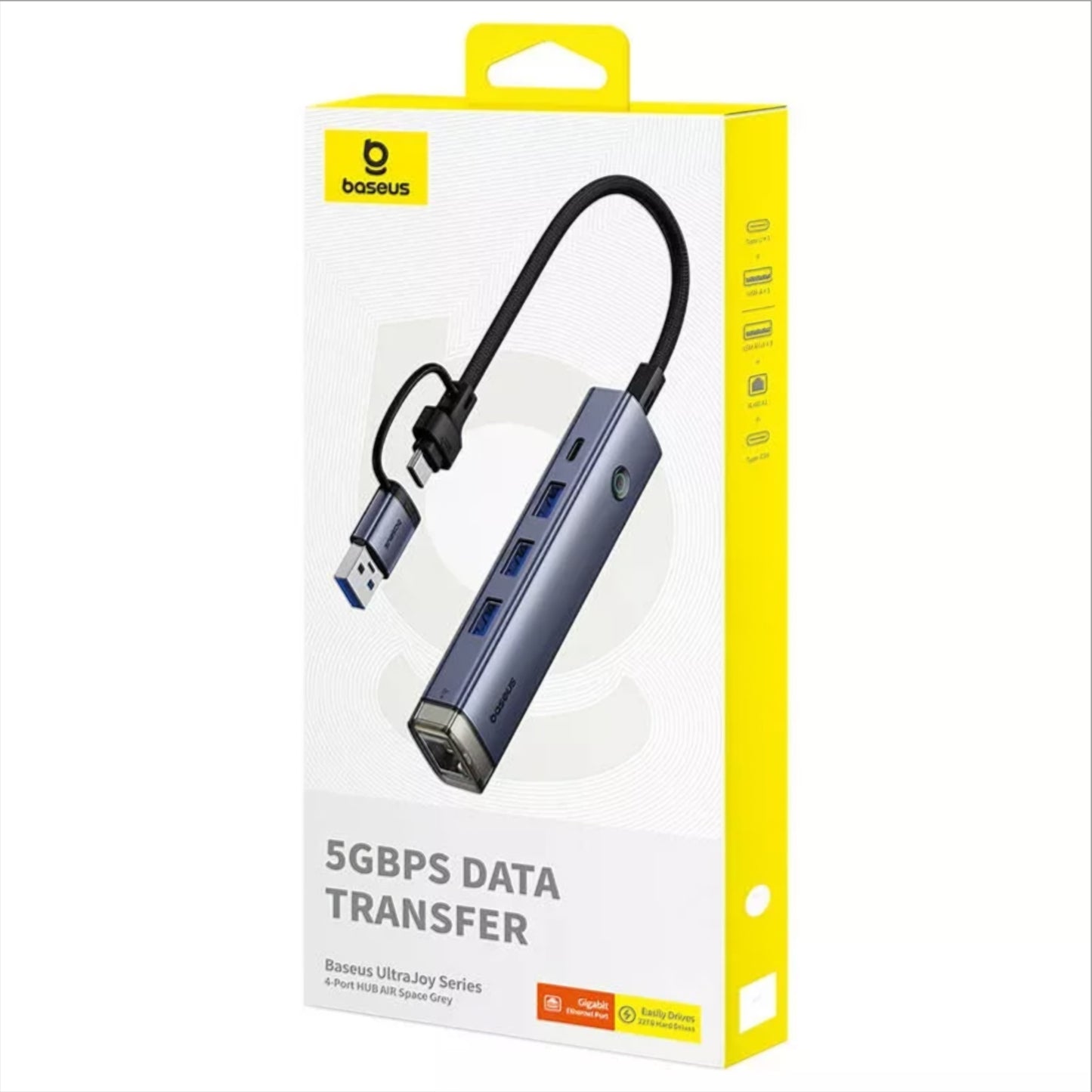 Hub USB / USB-C Baseus UltraJoy, 3 x USB-A 3.0 - 1 x USB-C - 1 x RJ45, Gris B0005280B811-14
