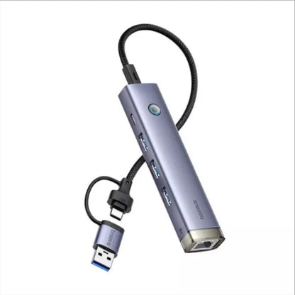 Hub USB / USB-C Baseus UltraJoy, 3 x USB-A 3.0 - 1 x USB-C - 1 x RJ45, Gris B0005280B811-14