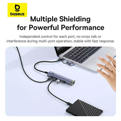 Hub USB / USB-C Baseus UltraJoy, 3 x USB-A 3.0 - 1 x USB-C - 1 x RJ45, Gris B0005280B811-14