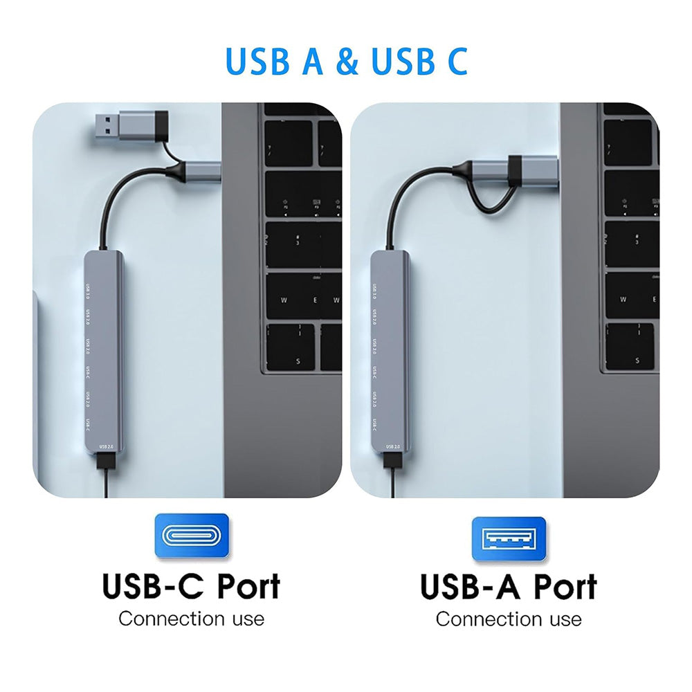 USB / USB-C Techsuit H6 DataBridge Hub, 7in1, Gray
