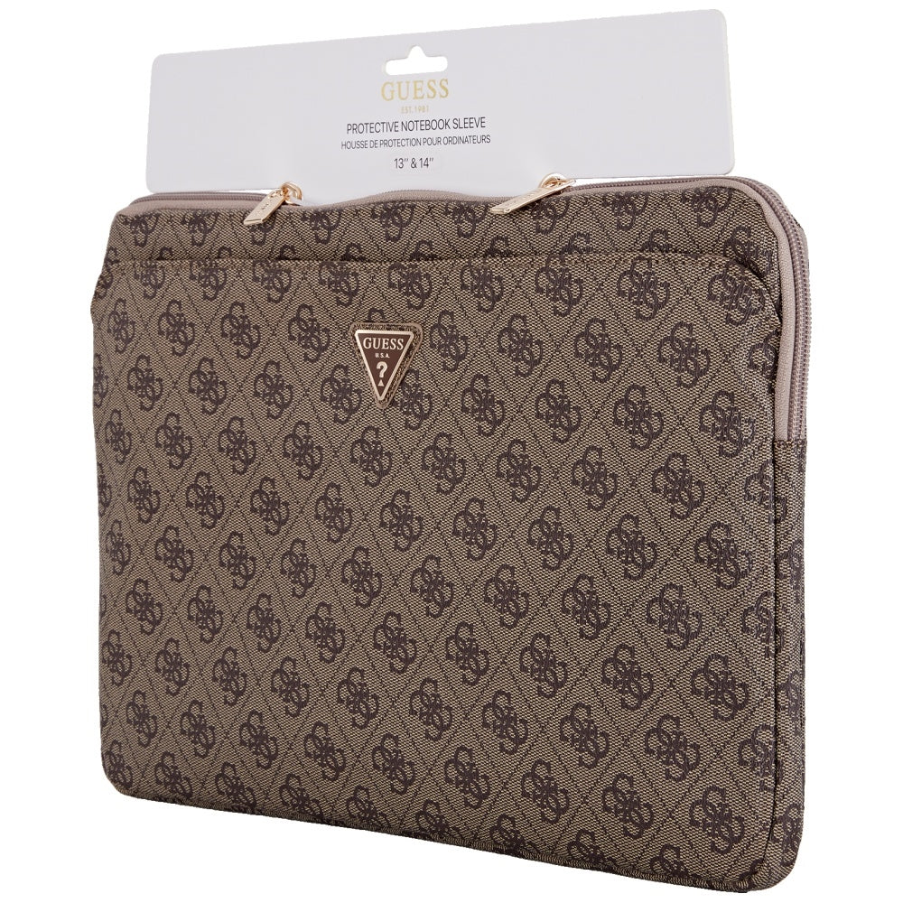 Housse Guess 4G Triangle Logo pour Laptop 14 pouces, Marron