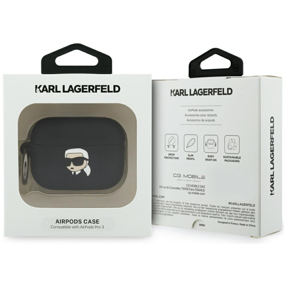 Étui Karl Lagerfeld 3D Karl's Head pour Apple Airpods Pro 3, Noir