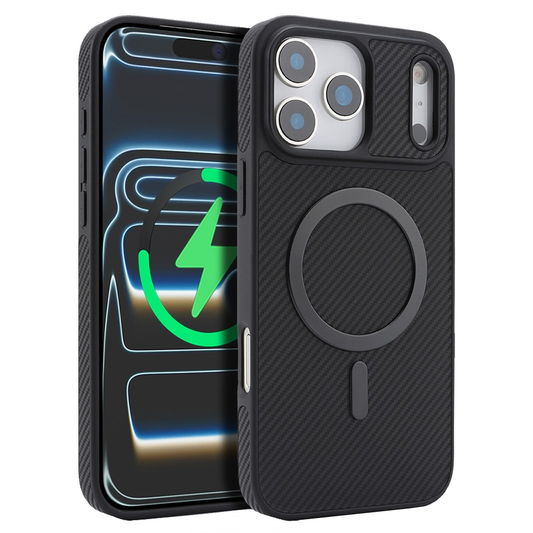 Coque MagSafe pour Apple iPhone 17 Pro Max, OEM, Anneau Métallique en Carbone, Noire