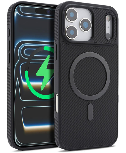 Coque MagSafe pour Apple iPhone 17 Pro, OEM, Anneau Métallique en Carbone, Noire