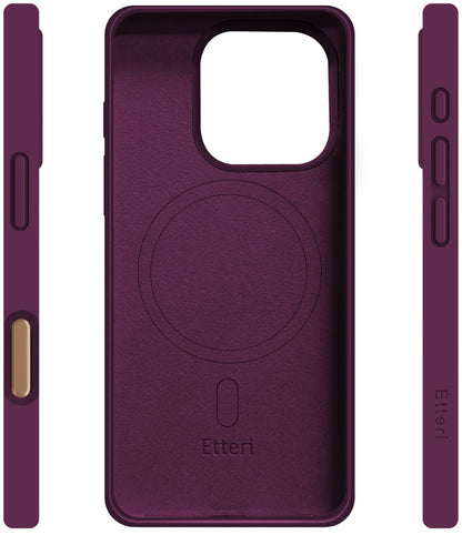 Coque MagSafe pour Apple iPhone 16 Pro, Etteri, Silicone Mag, Bordeaux