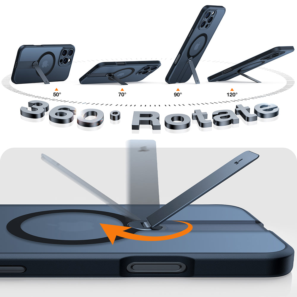 Étui MagSafe pour Apple iPhone 16 Pro Max, Torras, Pstand Spin, Noir