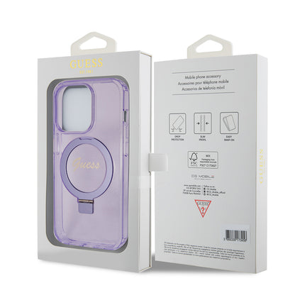 Étui MagSafe pour Apple iPhone 15 Pro Max, Guess, IML Ring Stand Glitter, Violet GUHMP15XHRSGSU
