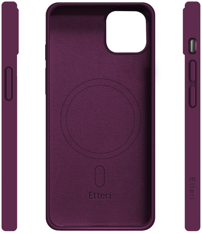 Coque MagSafe pour Apple iPhone 15 Pro, Etteri, Silicone Mag, Bordeaux