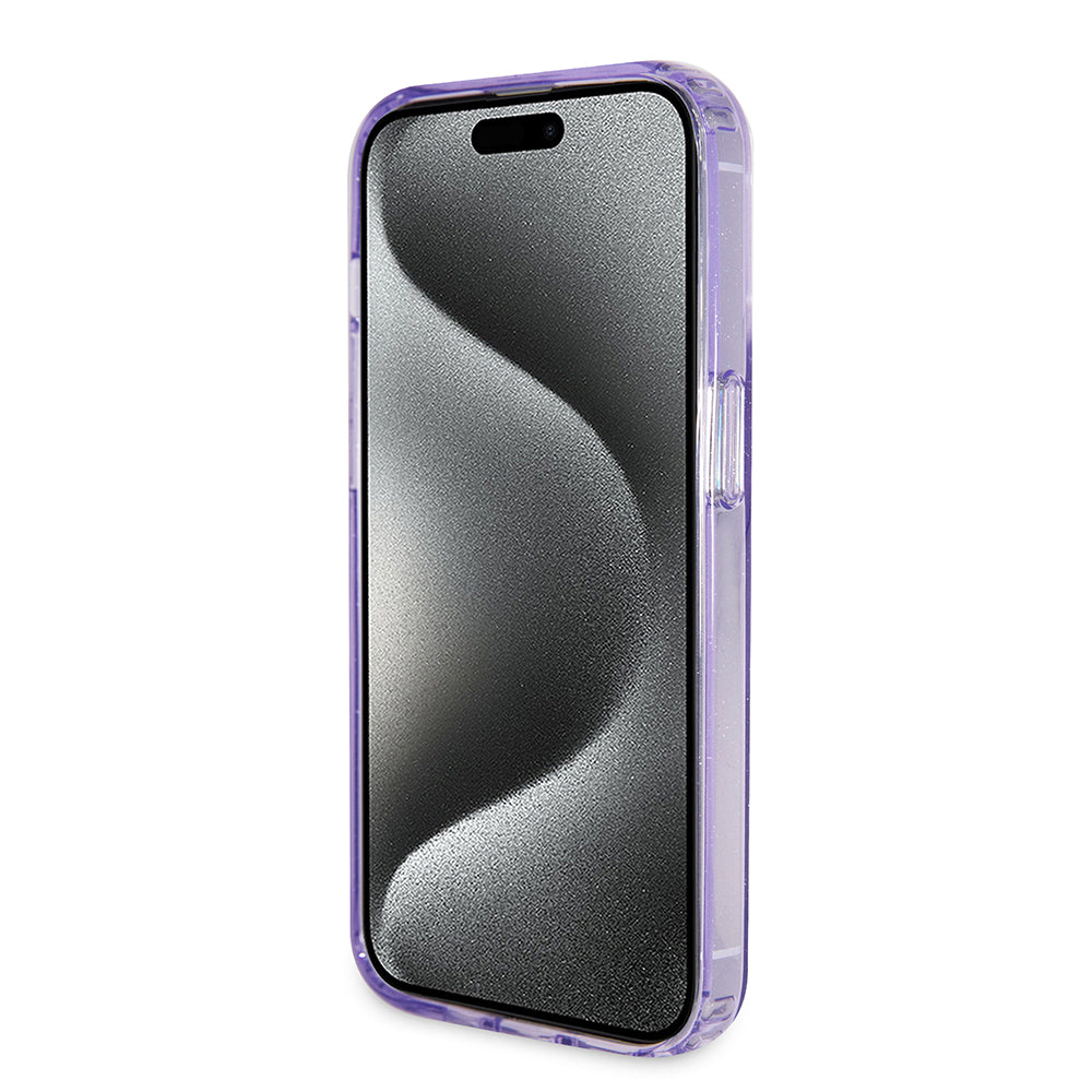 Étui MagSafe pour Apple iPhone 15 Pro Max, Guess, IML Ring Stand Glitter, Violet GUHMP15XHRSGSU
