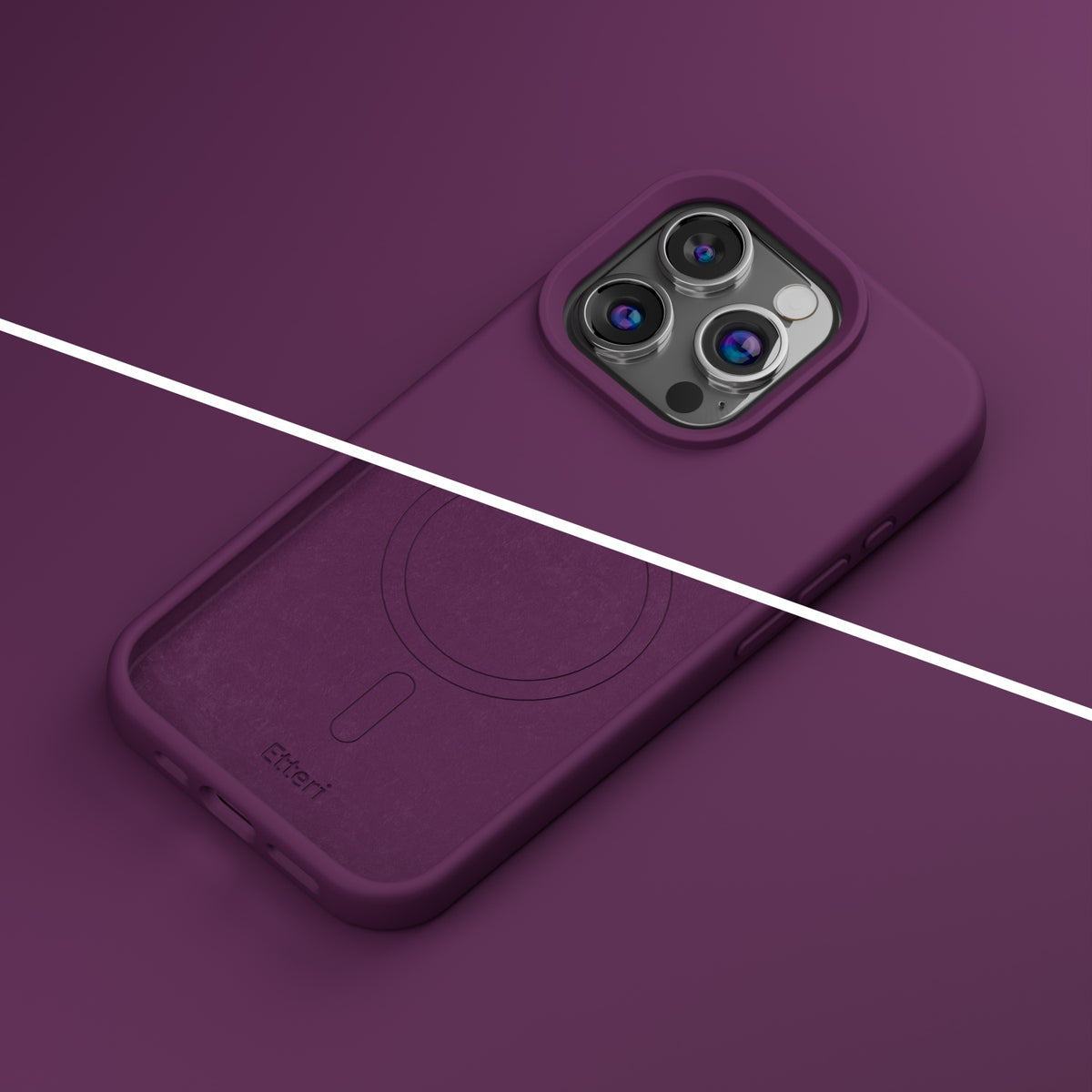 Coque MagSafe pour Apple iPhone 16 Pro, Etteri, Silicone Mag, Bordeaux