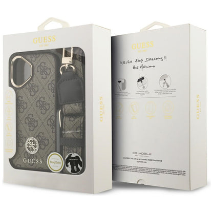 Étui MagSafe pour Apple iPhone 17, Guess, Logo Strass 4G avec Grande Bandoulière, Marron, Reconditionné
