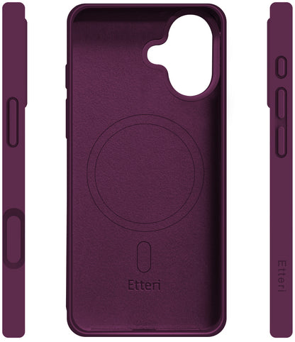 Coque MagSafe pour Apple iPhone 16, Etteri, Silicone Mag, Bordeaux
