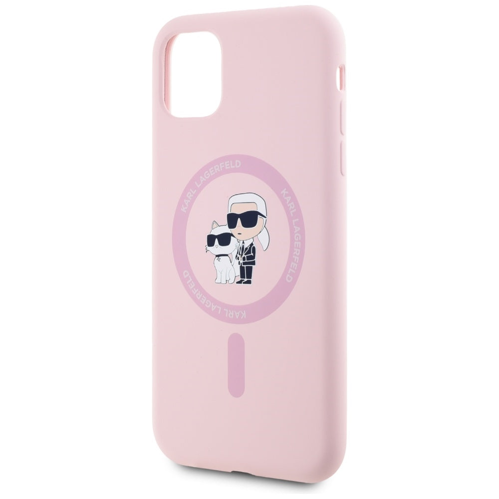 Coque MagSafe pour Apple iPhone 11, Karl Lagerfeld, Silicone Karl & Choupette, Rose