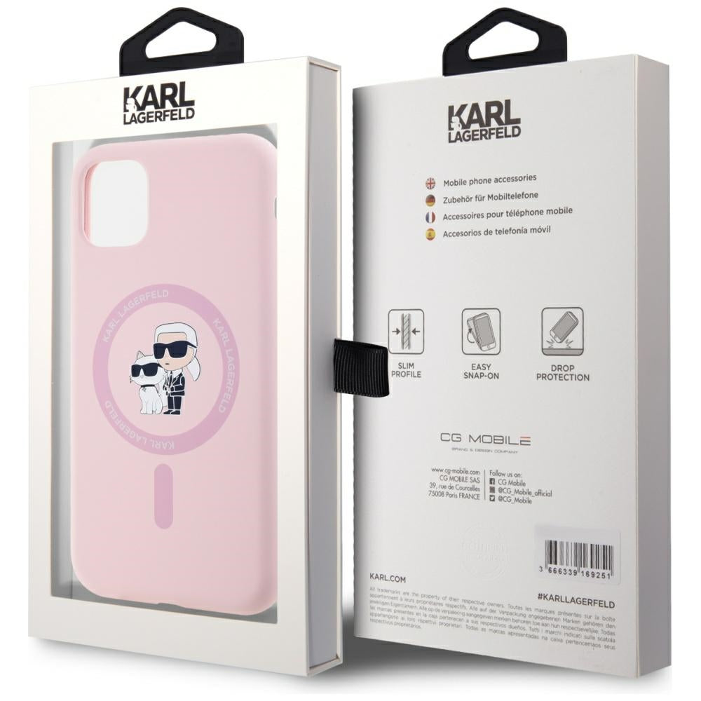 Coque MagSafe pour Apple iPhone 11, Karl Lagerfeld, Silicone Karl & Choupette, Rose