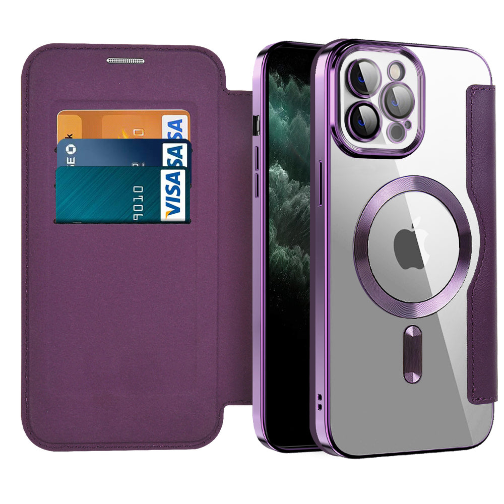 MagSafe Case for Apple iPhone 11 Pro Max, Techsuit, SmartMag Book, Purple