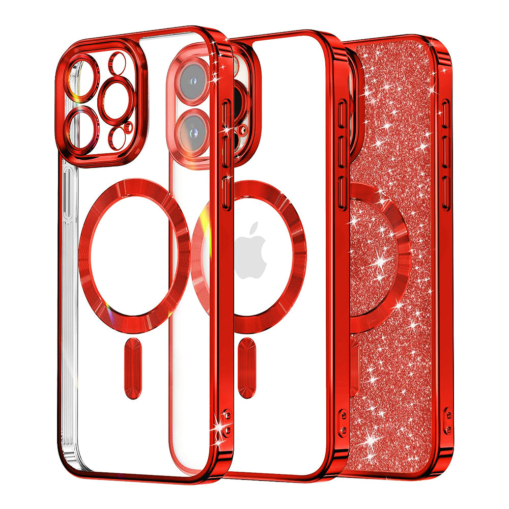 Coque MagSafe pour Apple iPhone 12 Pro, Techsuit, Luxury Glitter, Rouge