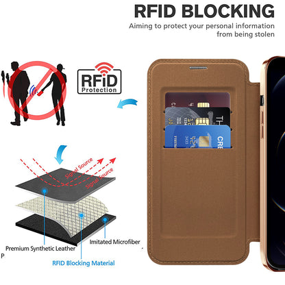 MagSafe Case for Apple iPhone 12 Pro, Techsuit, SmartMag Book, Brown