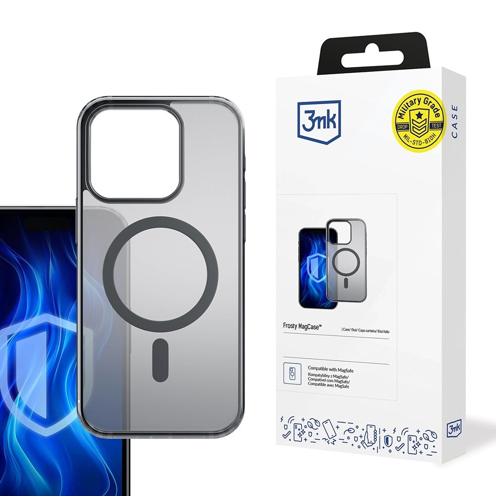 Coque MagSafe pour Apple iPhone 13 Pro Max, 3MK, Frosty MagCase, Noir Satiné