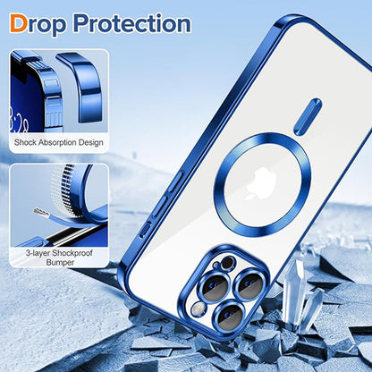 Coque MagSafe pour Apple iPhone 13 Pro Max, Techsuit, Luxury Crystal, Bleu Foncé