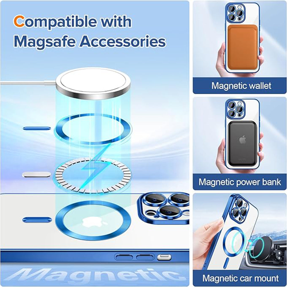 Coque MagSafe pour Apple iPhone 13 Pro Max, Techsuit, Luxury Crystal, Bleu Foncé