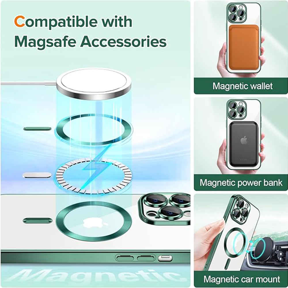 Coque MagSafe pour Apple iPhone 13 Pro Max, Techsuit, Luxury Crystal, Vert Foncé