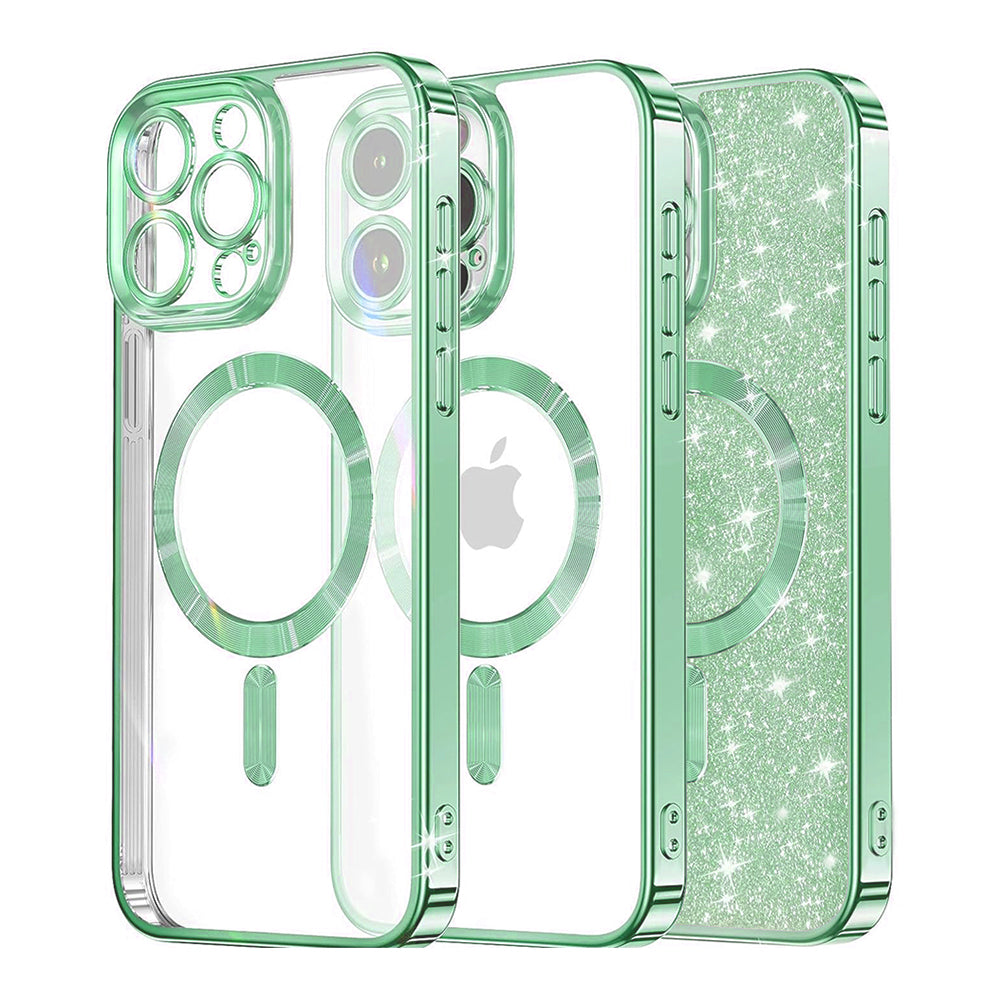 Coque MagSafe pour Apple iPhone 13 Pro Max, Techsuit, Luxury Glitter, Vert Clair