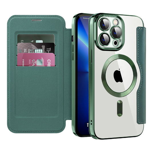 MagSafe Case for Apple iPhone 13 Pro, Techsuit, SmartMag Book, Green