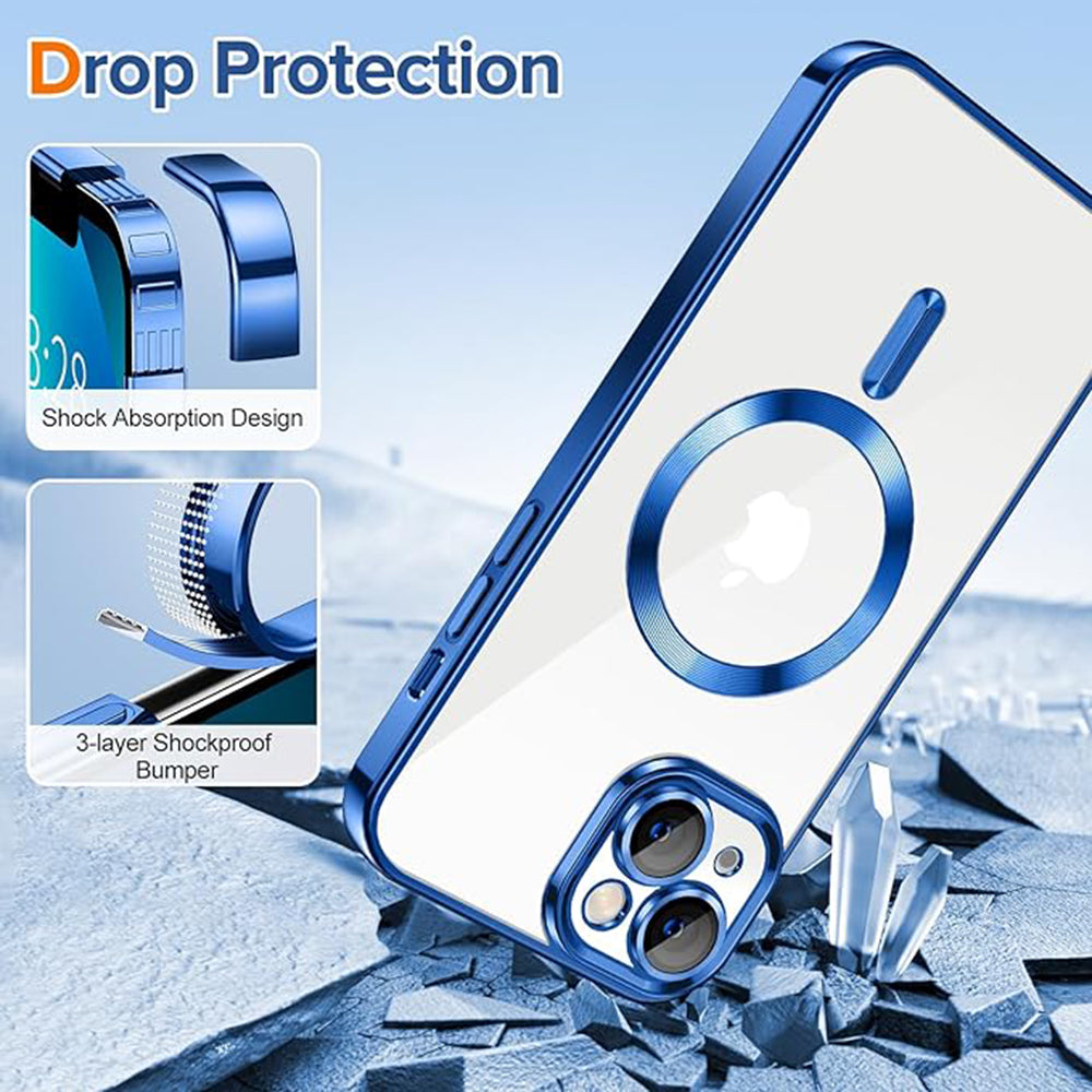 Coque MagSafe pour Apple iPhone 13, Techsuit, Luxury Crystal, Bleu Foncé