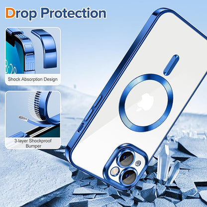 Coque MagSafe pour Apple iPhone 13, Techsuit, Luxury Crystal, Bleu Foncé