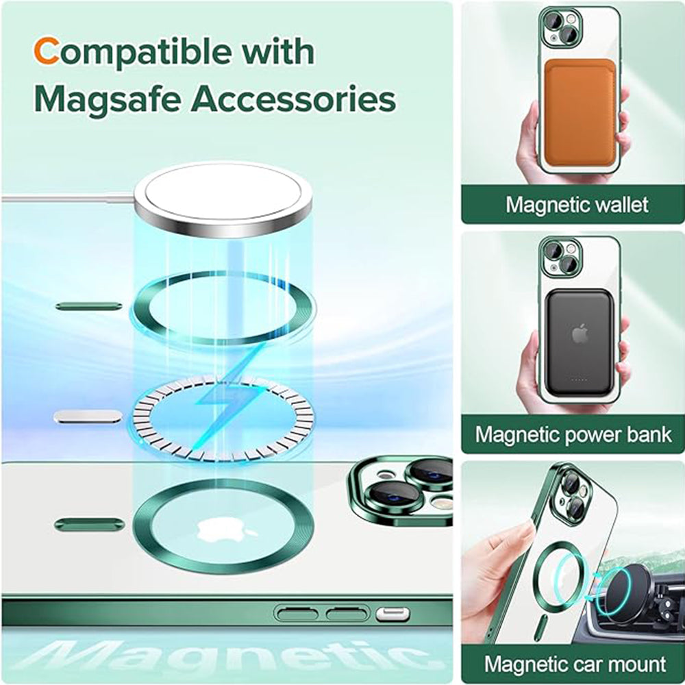 Coque MagSafe pour Apple iPhone 13, Techsuit, Luxury Crystal, Vert Foncé