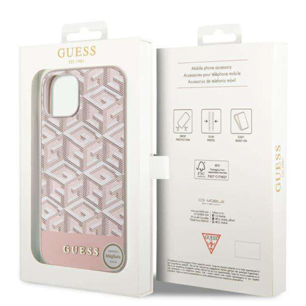 Coque MagSafe pour Apple iPhone 14, Guess, GCube Stripes, Rose