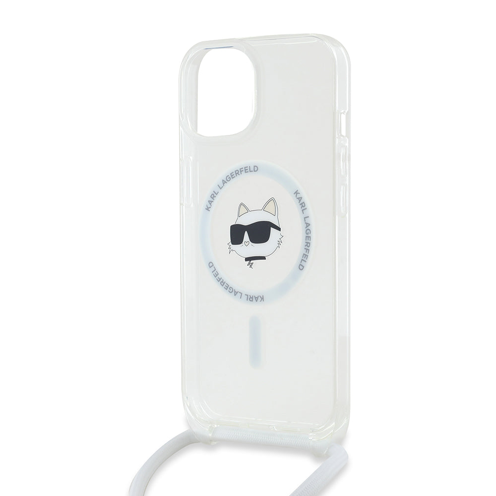 Housse MagSafe pour Apple iPhone 14, Karl Lagerfeld, IML Crossbody Choupette's Head with Strap, Transparente