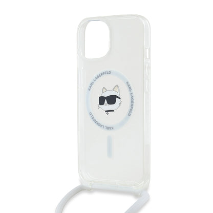 Housse MagSafe pour Apple iPhone 14, Karl Lagerfeld, IML Crossbody Choupette's Head with Strap, Transparente