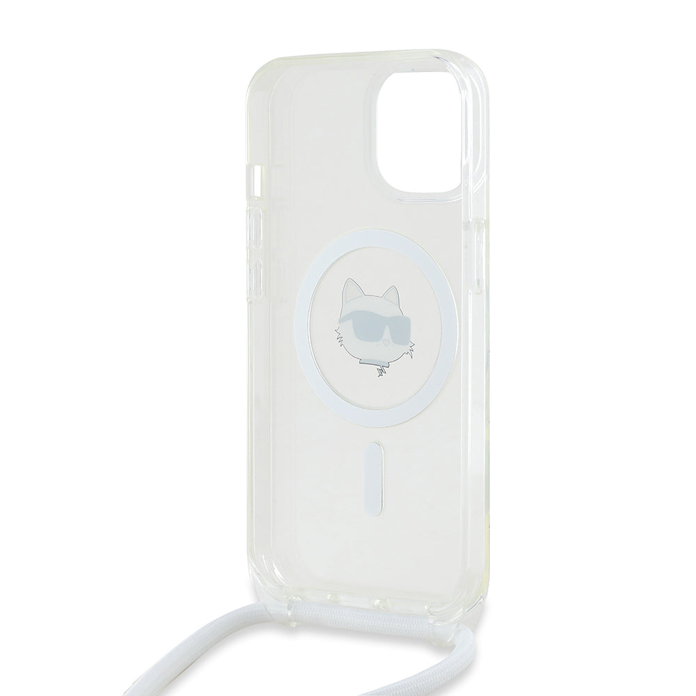 Housse MagSafe pour Apple iPhone 14, Karl Lagerfeld, IML Crossbody Choupette's Head with Strap, Transparente