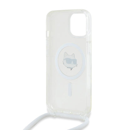 Housse MagSafe pour Apple iPhone 14, Karl Lagerfeld, IML Crossbody Choupette's Head with Strap, Transparente
